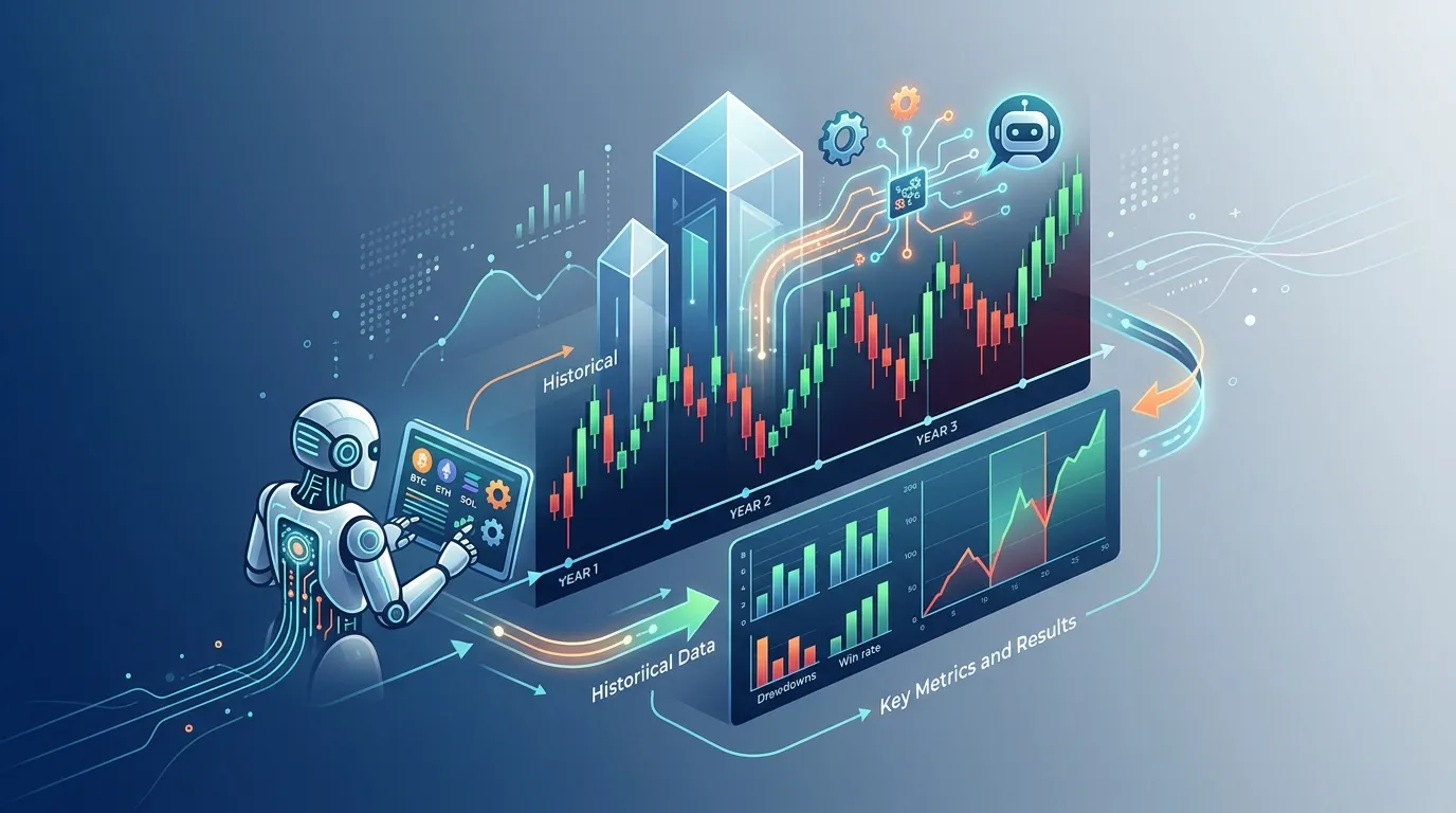 A practical guide to backtesting a crypto trading bot on historical candle data — what it measures, how to interpret the results, and how to use those insights to refine your strategy before going live.