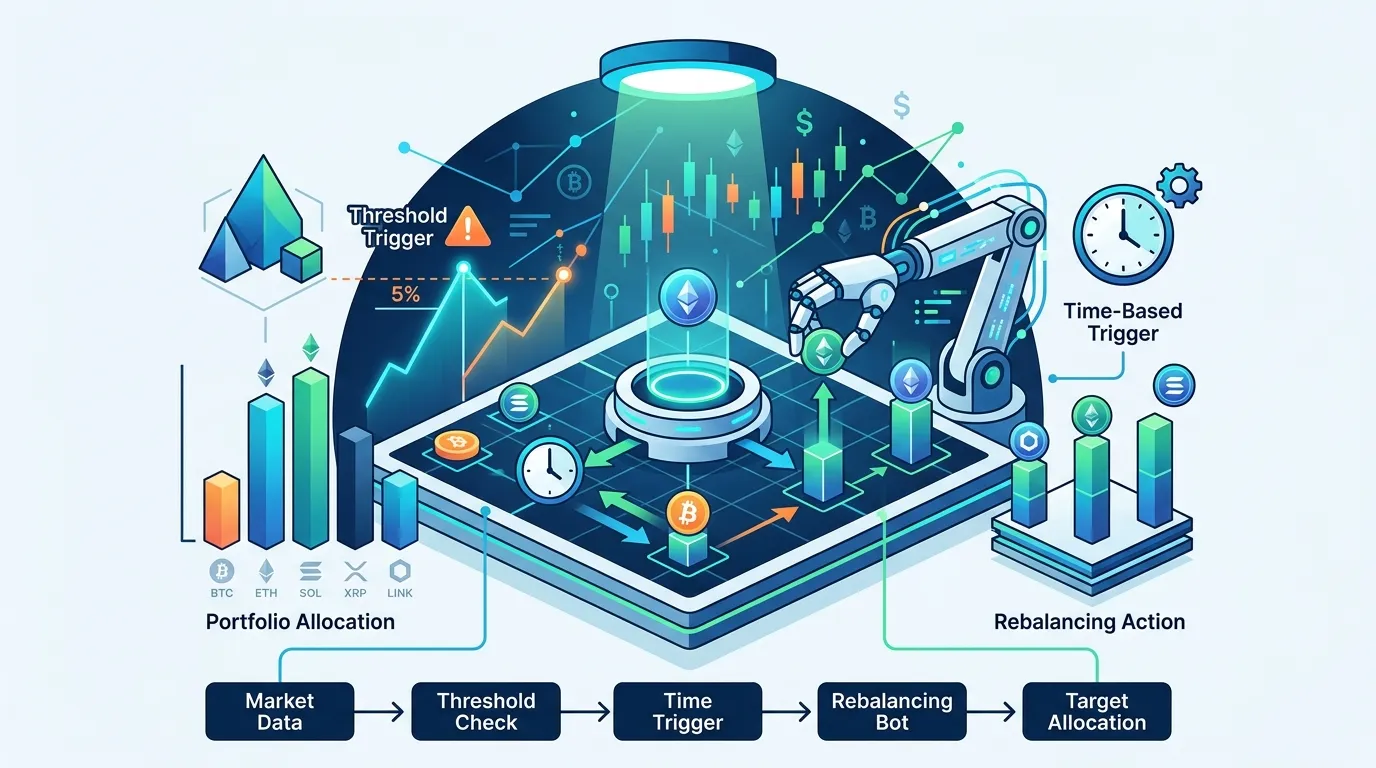 A practical guide to building a portfolio rebalancing bot that uses threshold-based and time-based triggers to maintain target crypto allocations automatically.